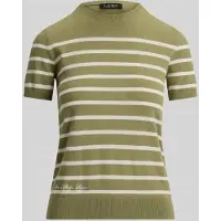 Ralph Lauren for woman. 200P13973001 Short sleeve jumper with green stripes (S), Casual, Cotton