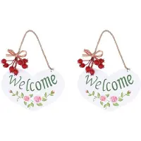 Jojomino 2X Door Hanging Plaque Welcome Pattern Home Wall Decor Handmade Wooden Hanging Welcome Plaque Sign Board