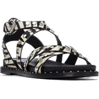 Carmela for woman. 16239308-CEBRA Leather Sandals 162393 black (40), Flat, Buckle, Casual