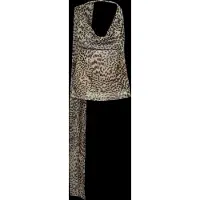 Gina Tricot Leopard Scarf Cowlneck Top - Beige - S