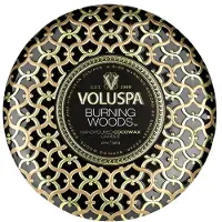 Voluspa 3-Wick Candle Decorative Tin Burning Woods 340g