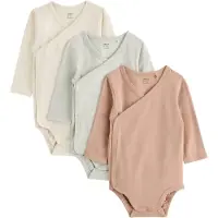 Lindex 3-Pack Solid Wrap Bodysuits - Khaki green - 62