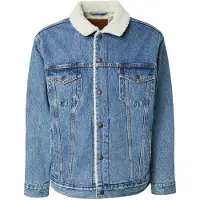 Levi's for man. A5784-0044 Blue Relaxed Fit Sherpa Trucker Jacket (S), Casual, Cotton