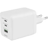 Deltaco 100W GaN-verkkovirtalaturi, 2x USB-C PD, USB-A, valkoinen