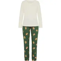 LASCANA Pyjama cappuccino / tummanvihreä / punainen / valkoinen
