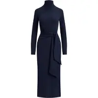 Ralph Lauren Tie-Front Turtleneck Dress - Navy - S