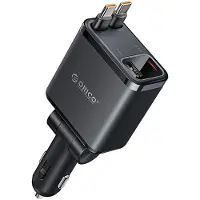 ORICO Twin Reach 45W USB-A + USB-C Car Charger with Two Retractable USB-C Cables - Black
