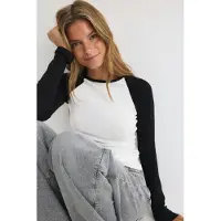 Gina Tricot  - Contrast long sleeve top - pitkähihaiset paidat - Musta - S - Naiset