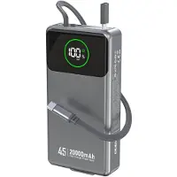 Dudao Powerbank 20000 mAh 45 W sisäänrakennetulla USB-C-kaapelilla