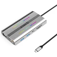 ORICO XCR 12in1 RGB USB-C Docking Station 3x USB-A USB-C PD 100W HDMI 4K VGA RJ45 Gigabit SD and microSD Card Reader - Silver USB hub - 12 porttia - USB 3.1 - Harmaa
