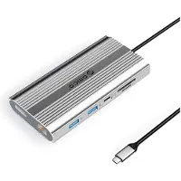 ORICO XDR 12in1 USB-C Docking Station USB-A USB-C 2x HDMI 4K 60Hz DisplayPort 4K 60Hz RJ45 Gigabit PD 100W SD and microSD Card Reader - Silver USB hub - 12 porttia - USB 3.1 - Harmaa