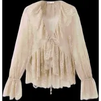 Mango Lace Frill Blouse - Beige - S