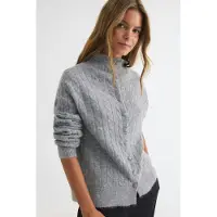Gina Tricot  - Knitted cable cardigan - Neuletakit - Harmaa - L - Naiset