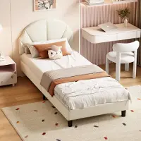 Rosahqnda Lasten sänky sälepohjalla, 90x190 cm, säädettävä sängynpääty, beige, sametti, ilman patjaa