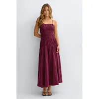 Gina Tricot Smock Dress - Burgundy - XS