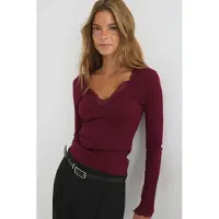 Gina Tricot  - Lace detail long sleeve top - pitkähihaiset paidat - Punainen - S - Naiset