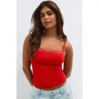 Gina Tricot  - 14+ lace singlet - topit - Punainen - XS - Naiset