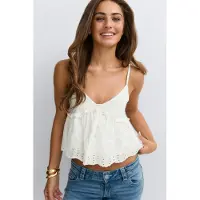 Gina Tricot  - 14+ broderie anglais singlet - topit - Valkoinen - XS - Naiset