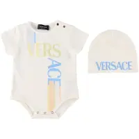 Versace Lahjapaketti - Pipo/Body l/h - Valkoinen/Vaaleansininen - - 3-6 kuukautta - Bodyt L/H