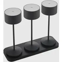 Sigor LED-akku-pöytävalaisin Veluna, musta, 3 kpl, 25 cm, IP44 himmennettävä, Musta, Olohuone/ruokailutila, Alumiini, Moderni