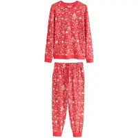 Next Pitkä pyjama 'Christmas' beige / punainen