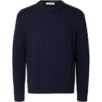Selected Slmbraun Knit Cable Crew Noos - Navy - M