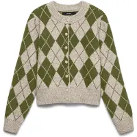 Vero Moda Vmhalo Ls O-Neck Argyle Cardigan Boo - Beige - S