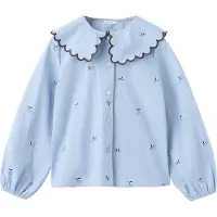 Mango Embroidered Cotton Blouse - Blue - 104