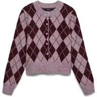 Vero Moda Vmhalo Ls O-Neck Argyle Cardigan Boo - Burgundy - M