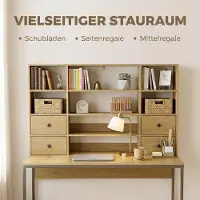 Hobby Hall Tietokonepöytä 4 laatikolla ja hyllyillä 105 cm, puunvärinen