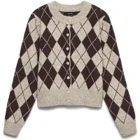 Vero Moda Vmhalo Ls O-Neck Argyle Cardigan Boo - Beige - S