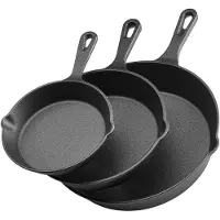 OEM valurautainen paistinpannu, 3 kpl paistinpannusarja (160, 220, 265 mm), kestävät paistinpannut kuumuutta kestävällä kahvalla, esikypsytetty kokinpannu, keittiövälineet, uunille, kaasulle, sähköl