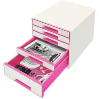 Leitz Wow Desk Cube 5 Drawers 1 Large And 4 Small Buc Drawers Valkoinen