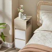 24hShop Kapea yöpöytä, jossa on 2 laatikkoa ja yksi avoin lokero - Beige/valkoinen