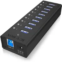 Icy Box Keskittimen (hub) - IBICO - Hub USB 3.0 10x - 10-porttia - Musta - USB