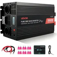 Vevor 3500W tehoinvertteri, 12V DC - 230V AC puhdas siniaaltoinvertteri, aurinkokennolla toimiva autolaturimuunnin LCD-näytöllä, kaukosäädin, USB-portti, 2 AC-pistorasiaa, C-tyypin portti, matkailuaut