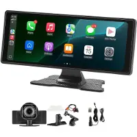 Vevor langaton autostereo, 254 mm HD kannettava radio kosketusnäytöllä Apple CarPlaylla ja Android Autolla, CarPlay-näyttö etu- ja peruutuskameroilla, ääniohjaus, Mirror Link, Bluetooth, GPS-navigoint