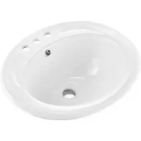 Vevor puoliuppoasennus kylpyhuoneen pesuallas, 485 x 425 mm soikea valkoinen keraaminen pesuallas ylivuotoreiällä ja 3 hanareiällä, upotettava moderni pesuallas kylpyhuoneeseen, pieniin tiloihin