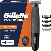 Gillette Fusion One hybrid trimmer and shaver for face and body black, cordless, waterproof for wet and shower shaving, metal blades, set with c (8006530318532)
