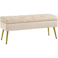 Aosom Pehmeä penkki säilytystilalla Homcom 102x35x43cm, hiekanvärinen/kultainen