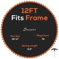 Aosom Trampoliinimatto, 72 rengasta, 14 cm:n jouset, Oranssi ja musta
