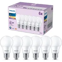 Philips Lamppu 40W A60 E27 x6, 4,9 W, 40 W, E27, 470 lm, 15000 h, Lämmin valkoinen
