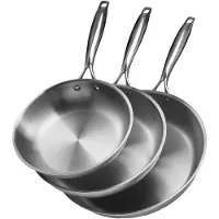 Vevor Kolmikerroksinen ruostumattomasta teräksestä valmistettu paistinpannu, 3-osainen (240, 280, 320 mm), paistinpannu lämmönkestävällä kahvalla, kokin keittiövälineet, uuni, kaasu-, sähkö-, induktio