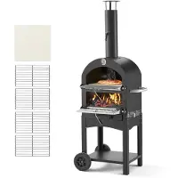 Vevor ulkopizzauuni, 12" pellettiuunit, 2-kerroksinen pizzauuni, puulämmitteinen, puulämmitteinen ulkopizzauuni kahdella irrotettavalla pyörällä, maksimilämpötila 1000 ℉, pizzauunit grillaukseen