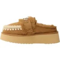 Mou for woman. MU.FW681006A Platform clog - letter logo (40), Leather, Brown, 3 to 5 cm, None, Casual