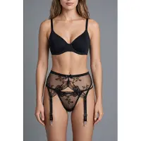 Vuxen Sexy Embroidery Lace Garter Panty Black