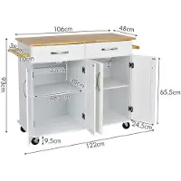ProMotion Keittiösaari pyörillä 122x48x93cm, valkoinen/vaaleanruskea väri