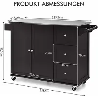 ProMotion Keittiösaareke pyörillä 135x45,5x91,5cm, tummanruskea/hopeanvärinen