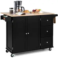 ProMotion Keittiösaari pyörillä 136x76x91cm, musta/vaalea ruskea