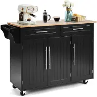 ProMotion Keittiösaari pyörillä 121,5x45,5x92,5cm, musta/vaaleanruskea väri